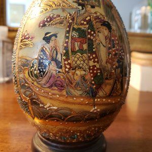 Chinese Satsuma Egg Geisha Motif Hand-Painted 5.5"